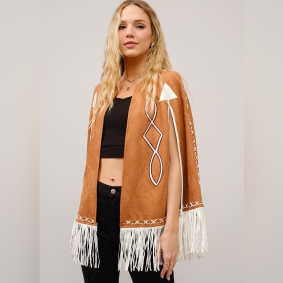 New blue b Light Pink Rose & White Whipstitch Fringe Trim Western Native Cape OS - Picture 8 of 14